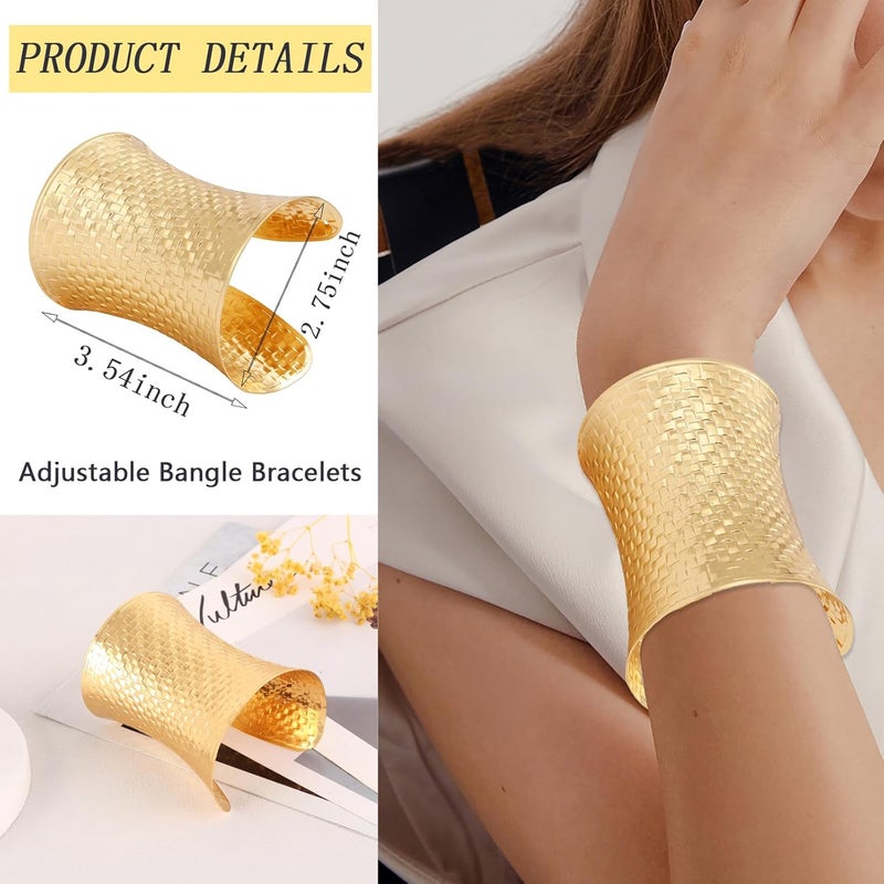 CASDAN 2Pcs Cuff Bangle Bracelets for Women Open Wide Bracelets Adjustable Wrist Cuff Wrap Bracelet - Image 2